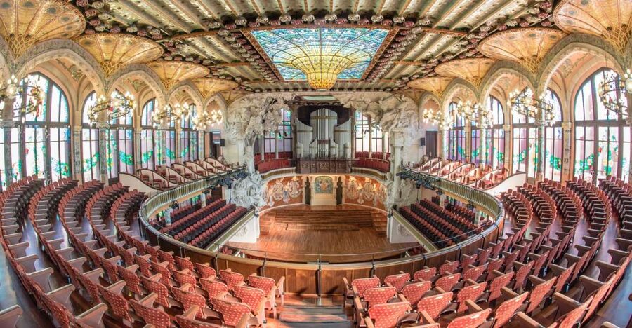 Barcelona: Palau de la Música Self-Guided Tour - Stop 1: the grand staircase and its floral, iron, and glass storytelling